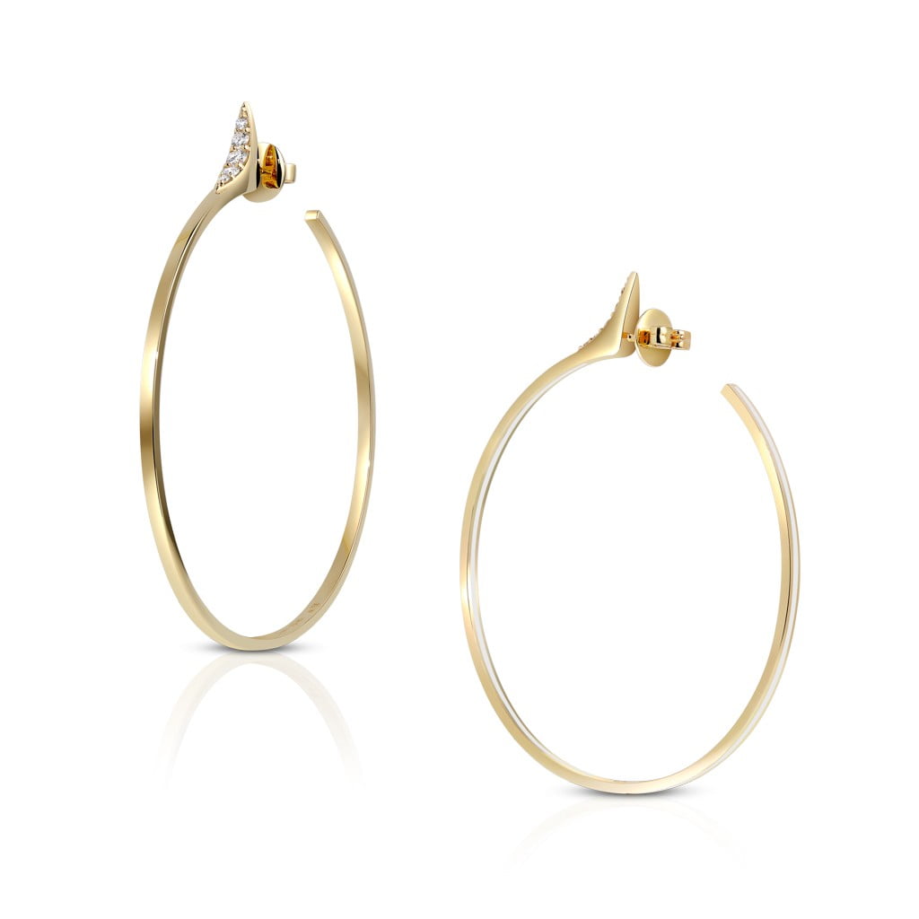 Unstoppable Maxi Hoops Inner Enamel in Vanilla in Yellow Gold