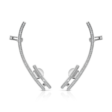 Calatrava ear climber earrings featuring a sleek design with sparkling diamonds set in white gold, showcasing modern elegance.
