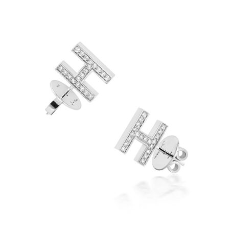 Letter Mania 3D studs earrings featuring a bold 'H' design embellished with sparkling stones, crafted in high-quality materials.