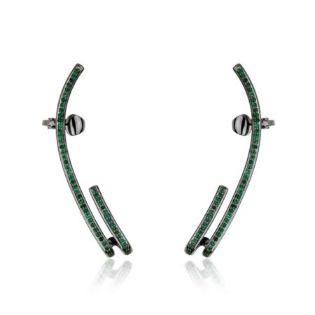 Stylish green emerald ear climbers featuring a sleek design with sparkling stones, perfect for modern jewelry collections.
