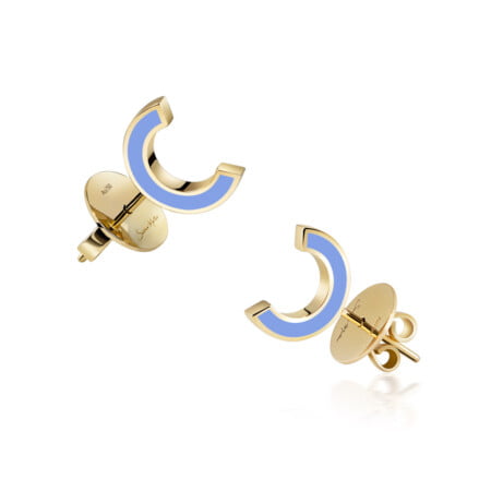 Letter Mania Studs Enamel C earrings featuring a gold finish and blue enamel accents, designed by Susana Martins.