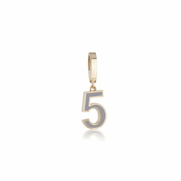 Gold charm pendant featuring the number 5, designed with a sleek finish, suitable for jewelry collections and personal accessories.