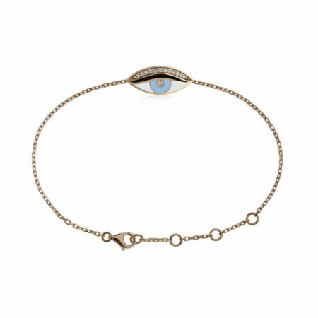 Turquoise eye bracelet featuring a delicate gold chain and diamond accents, showcasing a unique design with an eye motif.