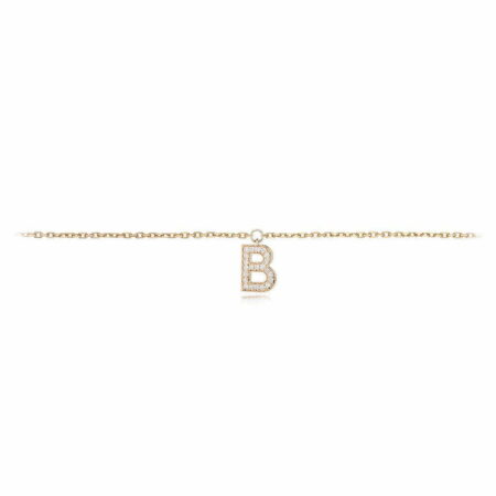 Gold anklet featuring a diamond-encrusted letter B charm, perfect for adding elegance to any outfit. Stylish and trendy jewelry piece.