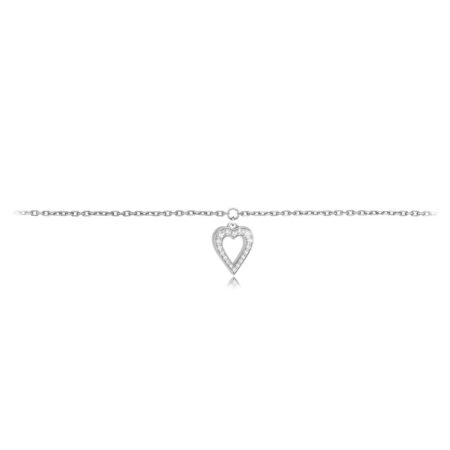 Elegant white gold anklet featuring a heart pendant, adorned with sparkling details, perfect for adding a touch of charm to any outfit.