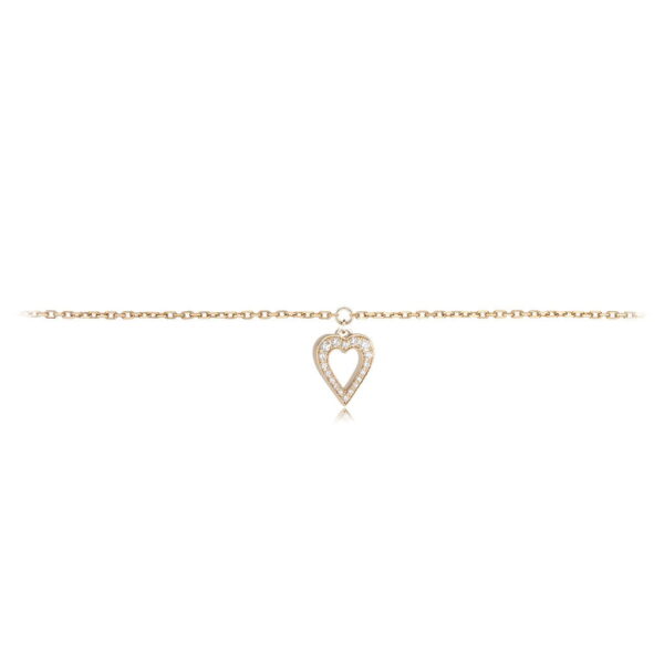 Gold anklet featuring a heart charm adorned with sparkling stones, perfect for adding elegance to any outfit.