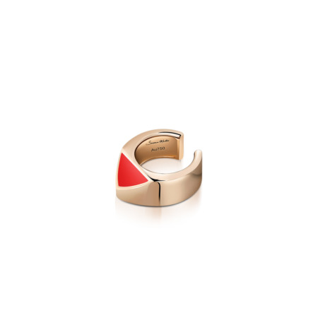 Jelly bean ear cuff featuring a red enamel triangular design and a gold-tone finish.