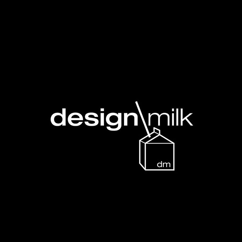 Design Milk logo featuring a milk carton illustration, emphasizing modern design and creativity in branding.