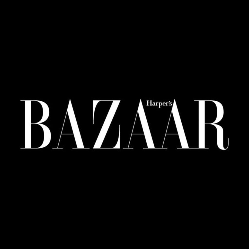 Harper's Bazaar logo featuring bold typography on a black background, representing a leading fashion publication.
