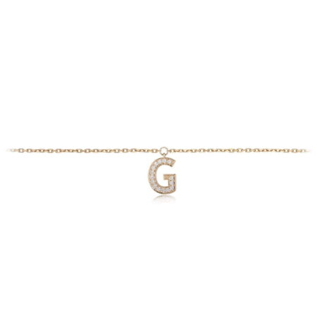 Gold necklace featuring a sparkling letter G pendant, designed with intricate details and a delicate chain, suitable for various occasions.