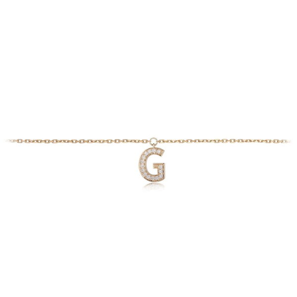 Gold necklace featuring a sparkling letter G pendant, designed with intricate details and a delicate chain, suitable for various occasions.