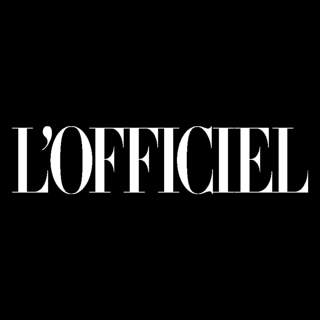 L'Officiel logo displayed in bold white letters on a black background, representing a fashion and lifestyle magazine.
