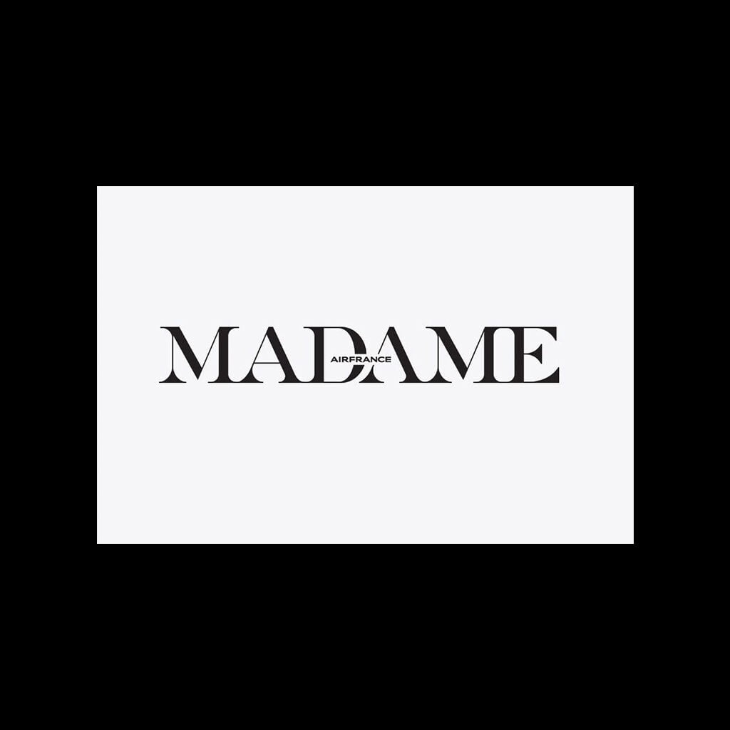 Madame Air France logo featuring bold typography on a white background, emphasizing elegance and sophistication in branding.