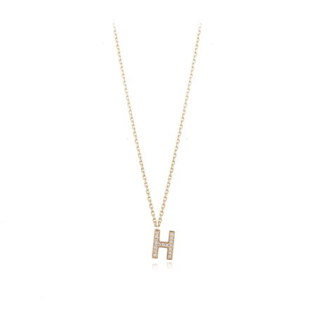Gold necklace featuring a diamond-encrusted letter H pendant, elegant jewelry piece for personal style and gifting.