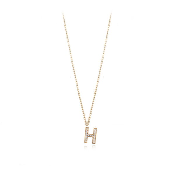 Gold necklace featuring a diamond-encrusted letter H pendant, elegant jewelry piece for personal style and gifting.