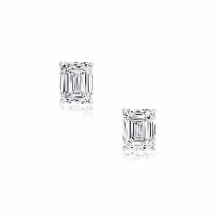 Emerald cut diamond stud earrings featuring a classic design with clear, sparkling diamonds set in a secure prong setting.