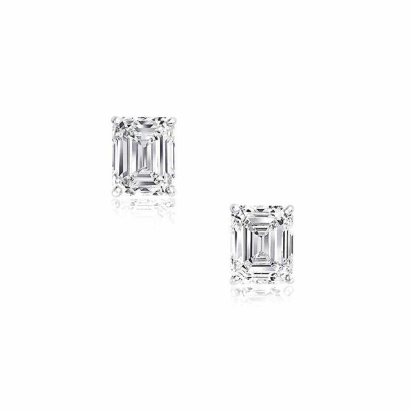Emerald cut diamond stud earrings featuring a classic design with clear, sparkling diamonds set in a secure prong setting.