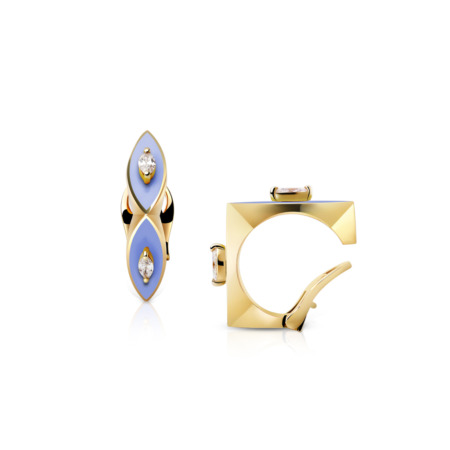 Maxi marquise ear cuff featuring enamel and yellow gold with decorative stones.