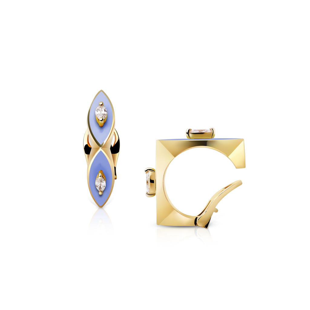 Maxi marquise ear cuff featuring enamel and yellow gold with decorative stones.