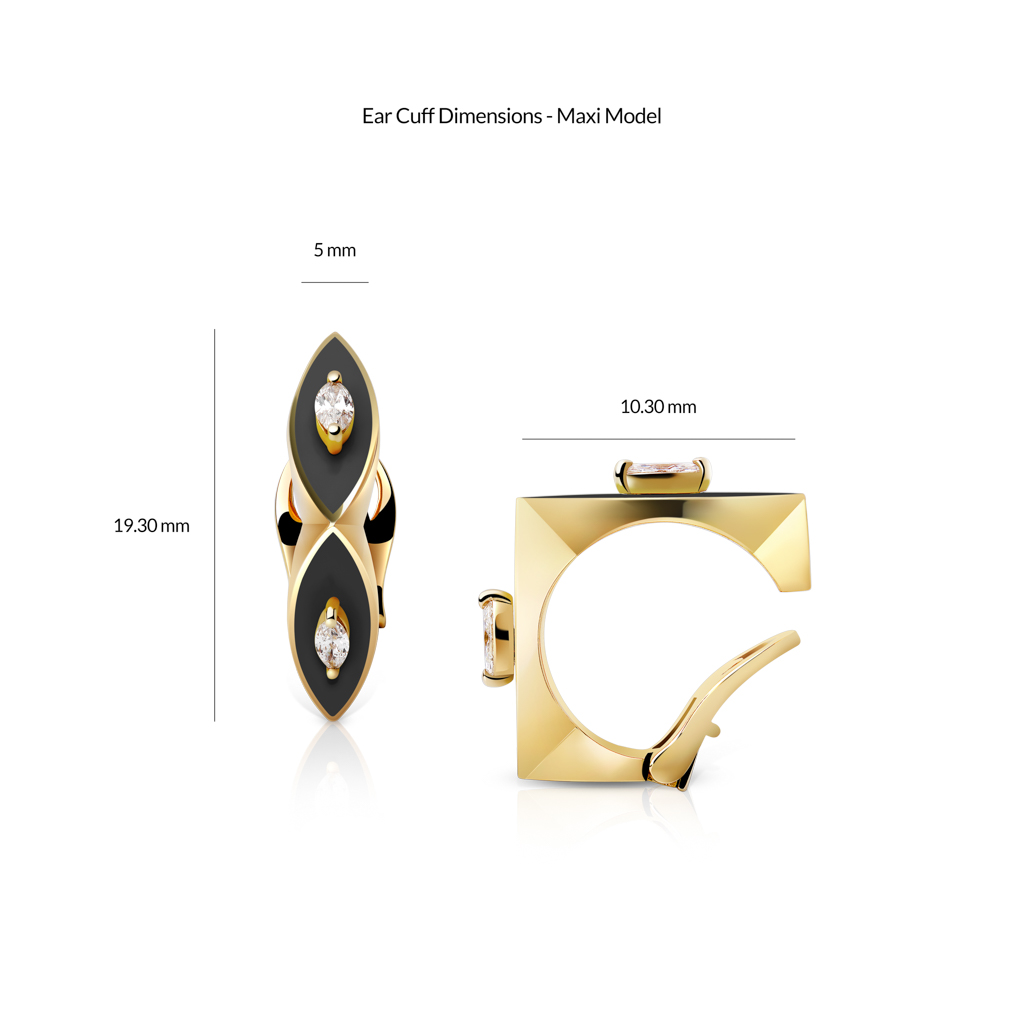 Maxi marquise ear cuff featuring enamel and yellow gold with gemstone accents.