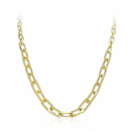 Gold chain necklace featuring a modern link design, suitable for various fashion styles and occasions. High-quality metal construction.