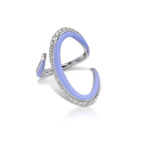 Banana enamel ring featuring a unique design with a lavender finish and diamond accents, perfect for stylish jewelry collections.