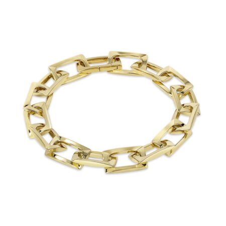 Gold chain bracelet featuring interlocking geometric links, designed by Susana Martins. A stylish accessory for any occasion.