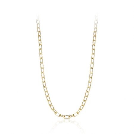 Gold chain necklace featuring an unstoppable design, showcasing interlocking links for a modern and elegant look.