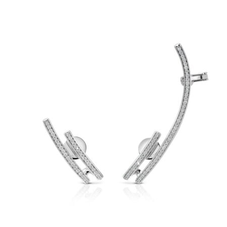 Calatrava ear climber earrings in white gold with sparkling diamonds, featuring a modern design and elegant curves.