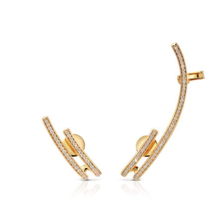 Calatrava gold ear climber earrings adorned with sparkling diamonds, featuring a modern and elegant design.