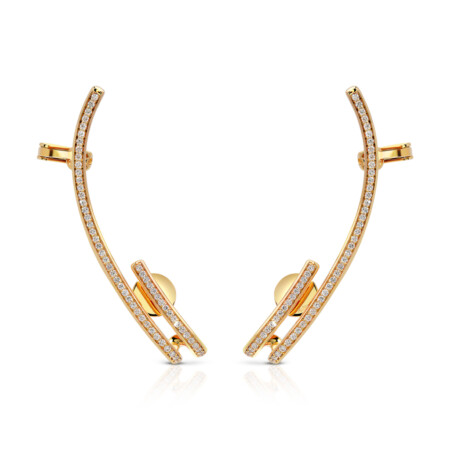 Calatrava gold ear climber earrings adorned with sparkling diamonds, showcasing a modern and elegant design.