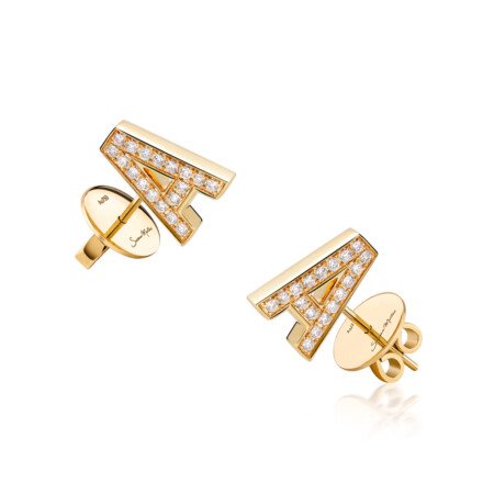 Gold letter A stud earrings adorned with diamonds, showcasing a stylish and elegant design for jewelry enthusiasts.