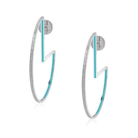 Stylish Calatrava hoops featuring a turquoise accent and sparkling details, ideal for modern jewelry collections.