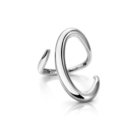 Calatrava Gloss Strokes ring featuring a sleek, modern design in polished silver, showcasing elegant curves and a contemporary aesthetic.