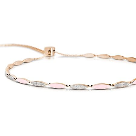 Unstoppable choker featuring diamond accents and pink enamel in a rose gold setting, showcasing a modern and elegant design.