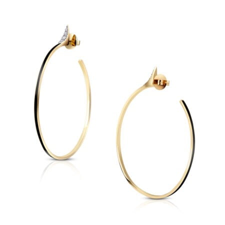 Gold hoop earrings with a unique design featuring a pop of color and a diamond accent, perfect for adding elegance to any outfit.