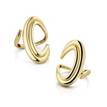 Stylish double gloss strokes ring in yellow gold, featuring a unique design, ideal for modern jewelry collections.