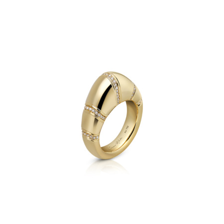Gold dome ring featuring diamond accents and a polished finish.