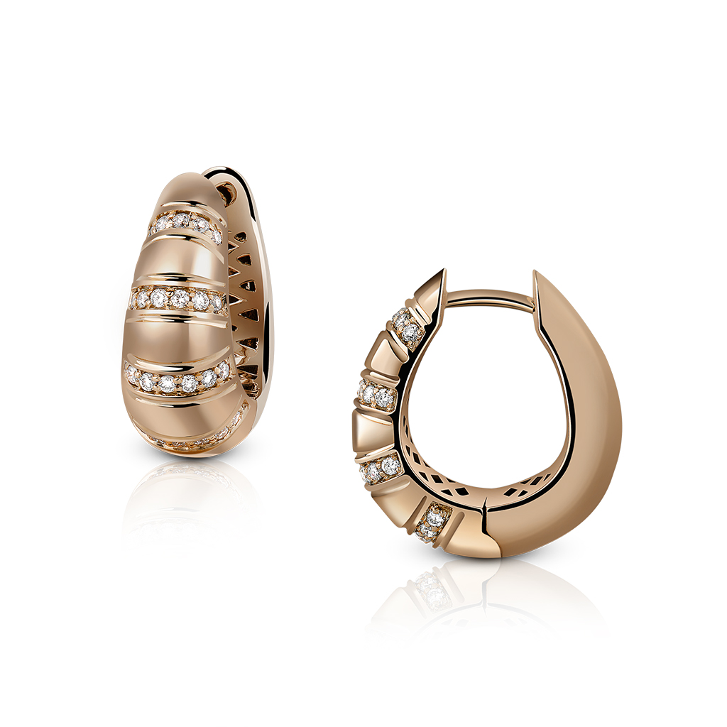Gold hoop earrings featuring diamond accents in a modern design with a polished finish.