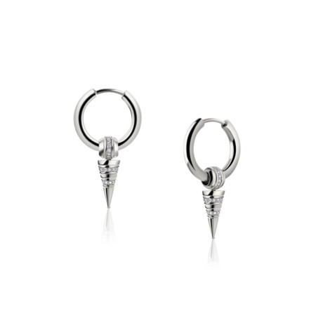 Dancing Spike Huggies earrings featuring diamond accents and a sleek design, crafted in silver for a modern look.