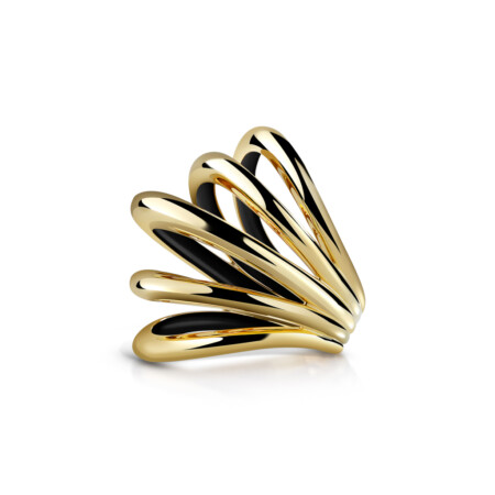 Calatrava Gloss Strokes Ring featuring a black enamel finish and a sleek gold design, showcasing modern elegance and style.