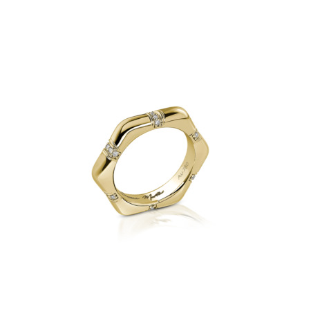 Gold hexagonal ring featuring small diamond accents on the band.
