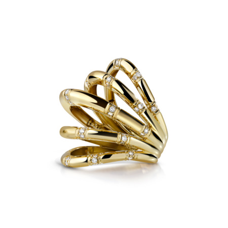 Calatrava 5 Diamond Strokes Ring in yellow gold featuring elegant design and sparkling diamonds, showcasing luxury and craftsmanship.