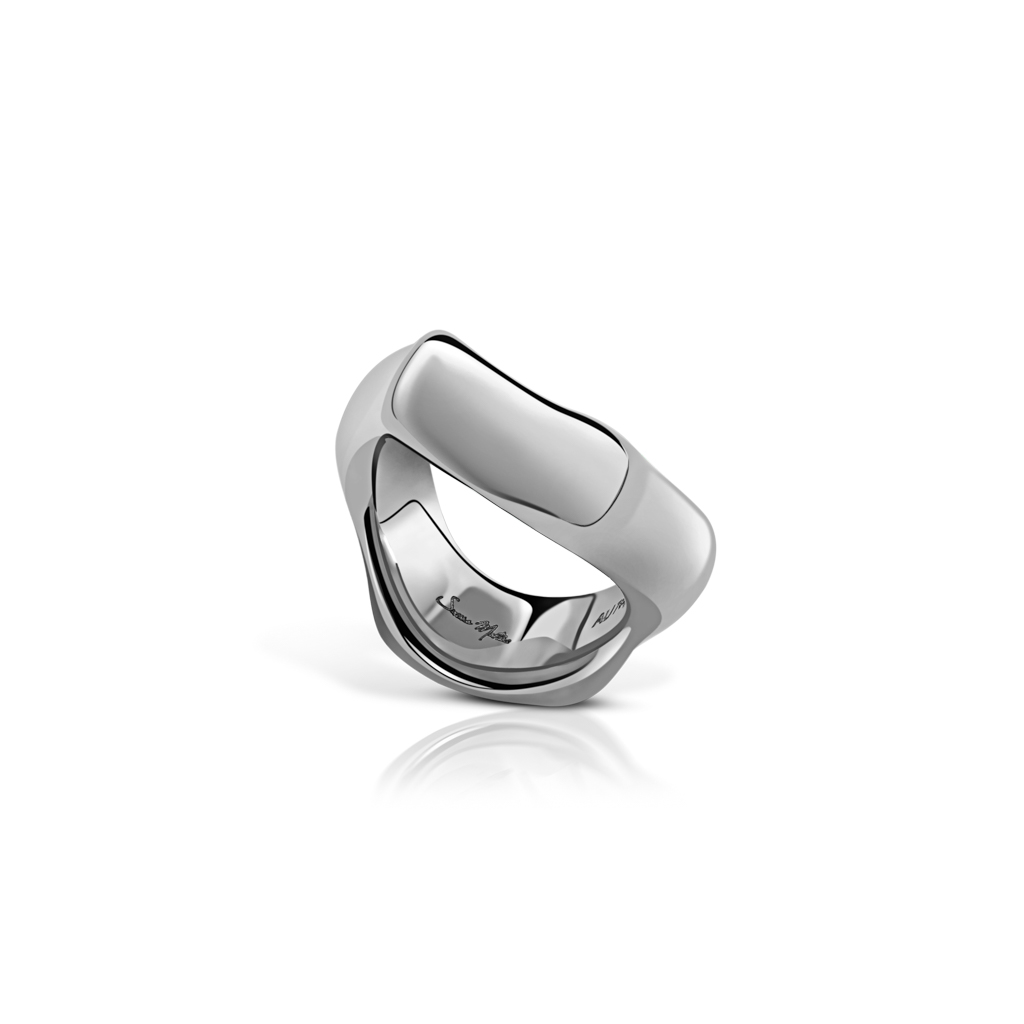 White gold ring with a smooth, curved design and a polished finish.