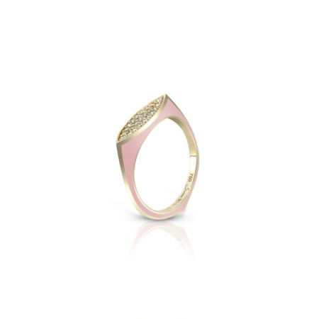 Mini pave ring featuring a marquise design with yellow gold and baby pink accents.