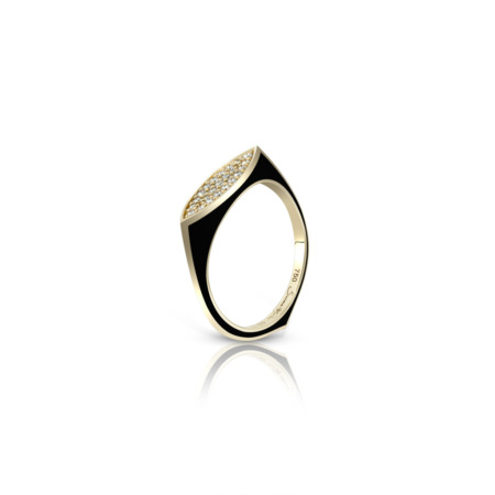 Mini pave ring featuring a marquise shape with yellow gold and black enamel accents.