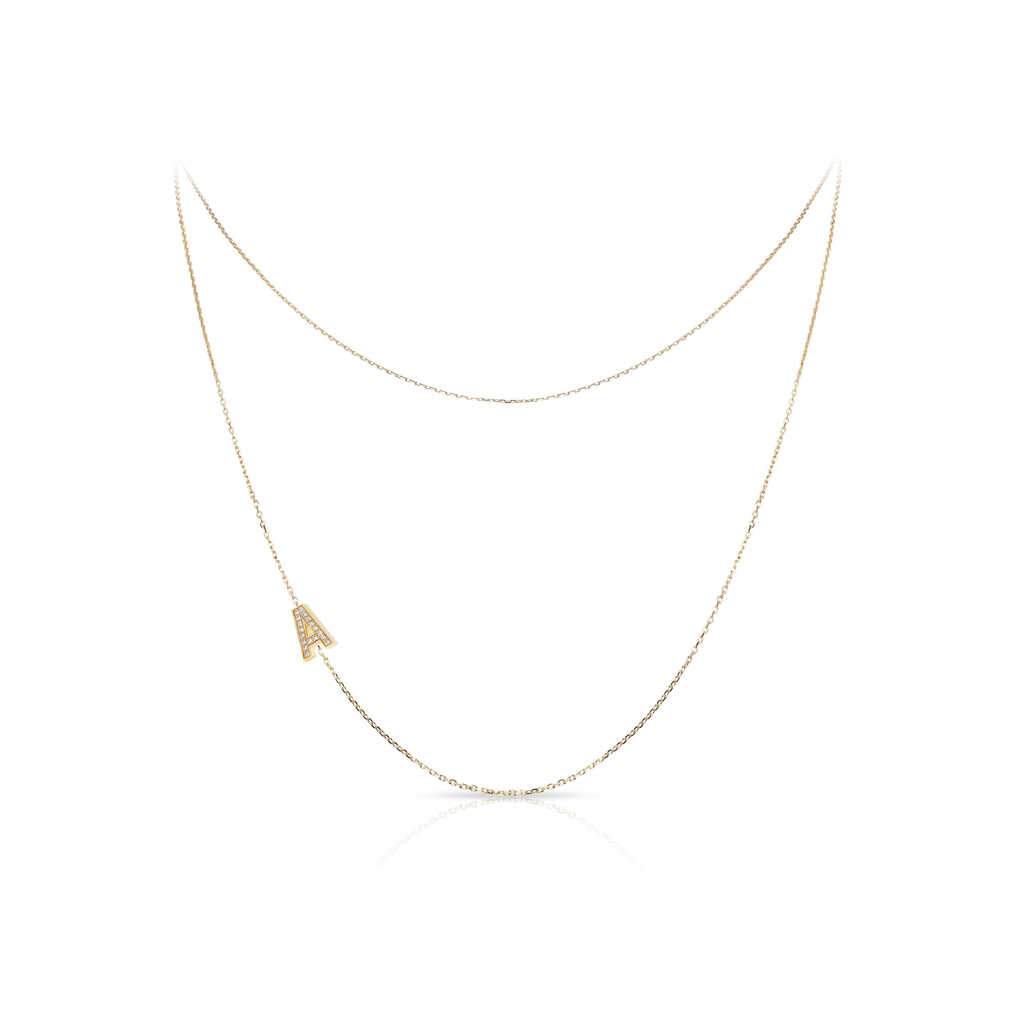Gold chain necklace featuring a letter A pendant, designed with delicate links and a sparkling finish, perfect for personalized jewelry lovers.