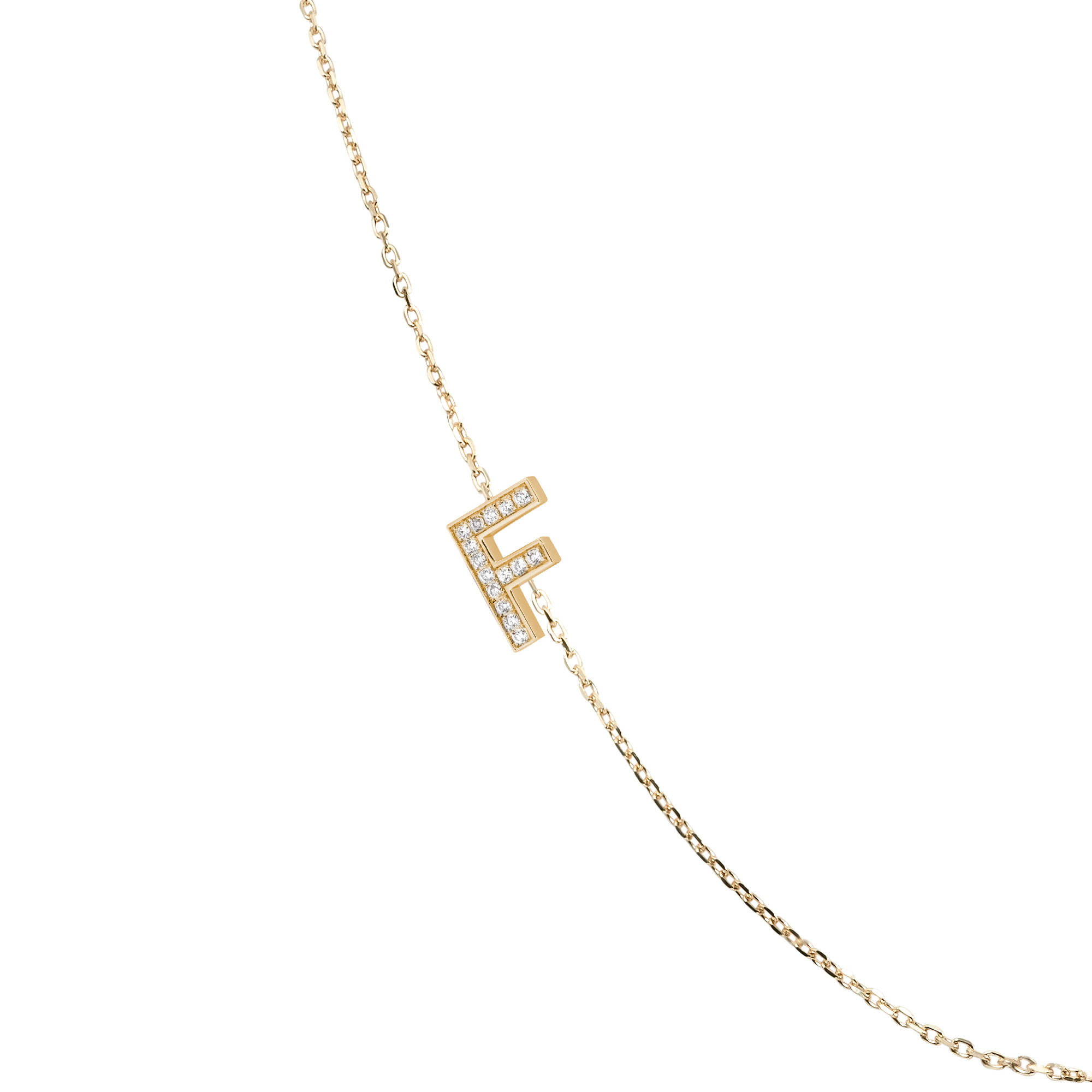 Gold chain necklace featuring a letter F pendant adorned with sparkling crystals, perfect for personalized jewelry lovers.