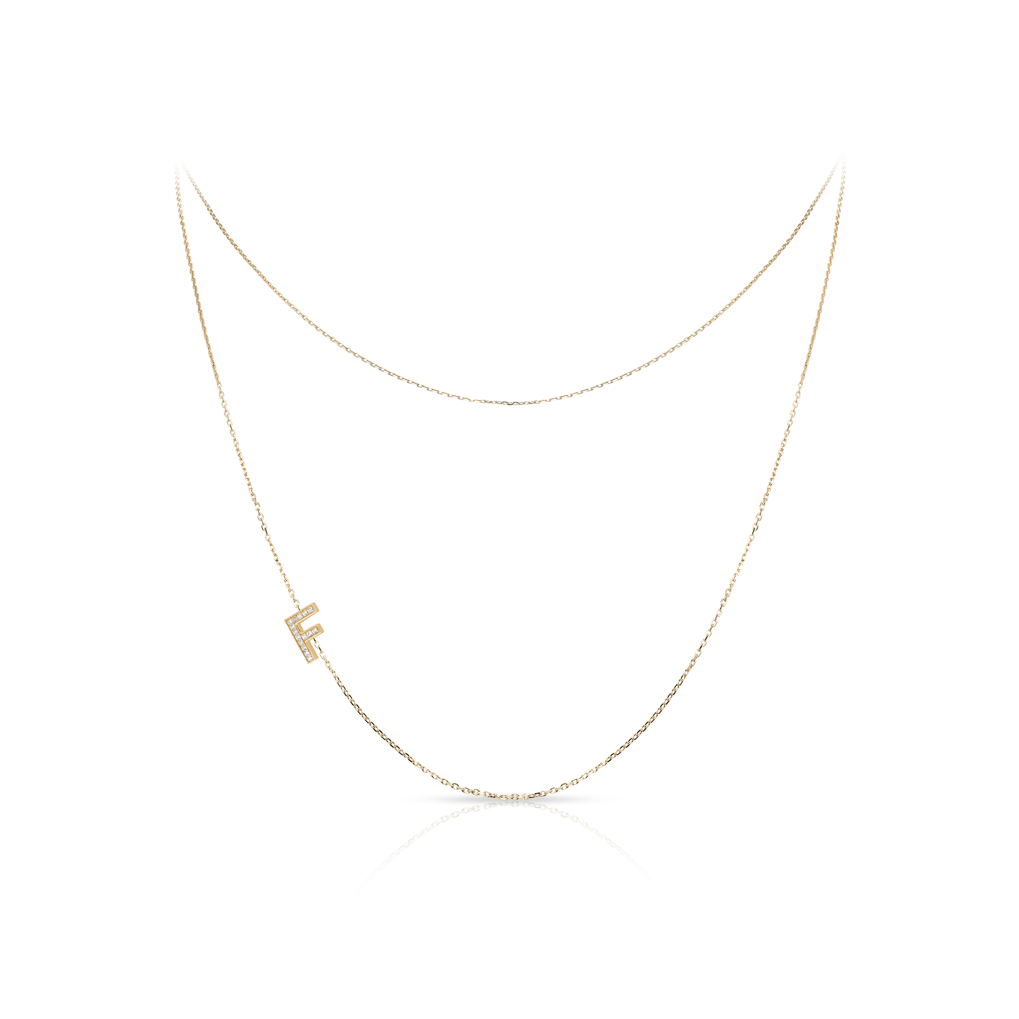 Gold necklace featuring a delicate chain with a letter F pendant, ideal for personalized jewelry collections and fashion accessories.