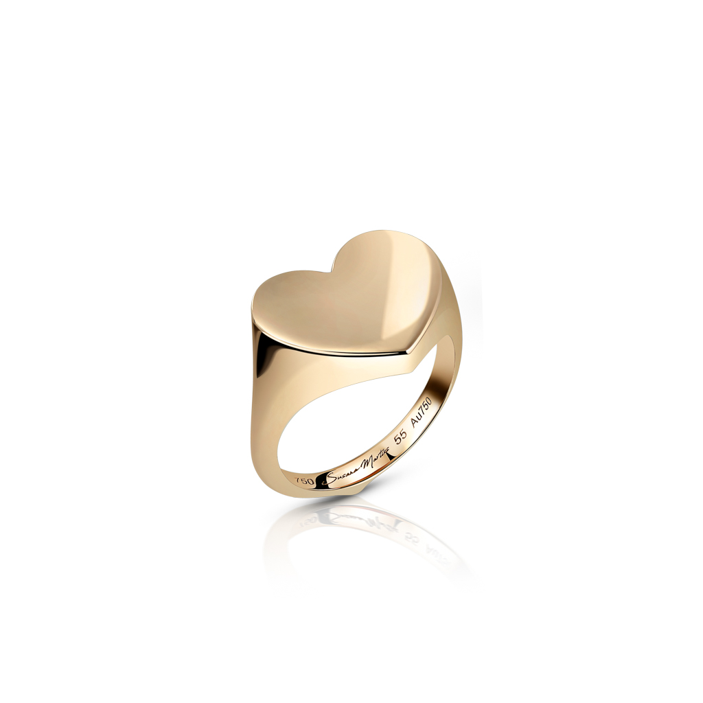 Gold heart-shaped signet ring with a polished finish and smooth surface.